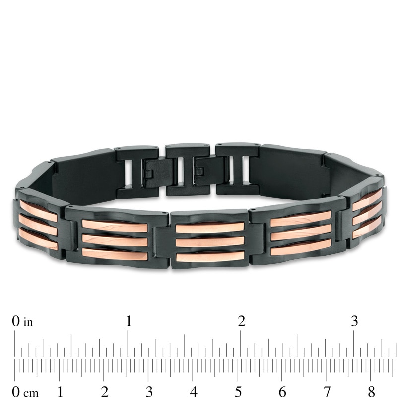 Main Image 3 of Previously Owned - 13.0mm Triple Row Link Bracelet in Stainless Steel with Two-Tone IP - 9.5"