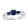 Thumbnail Image 1 of Previously Owned - Blue Sapphire and 1/8 CT. T.W. Diamond Three Stone Split Shank Ring in 10K White Gold