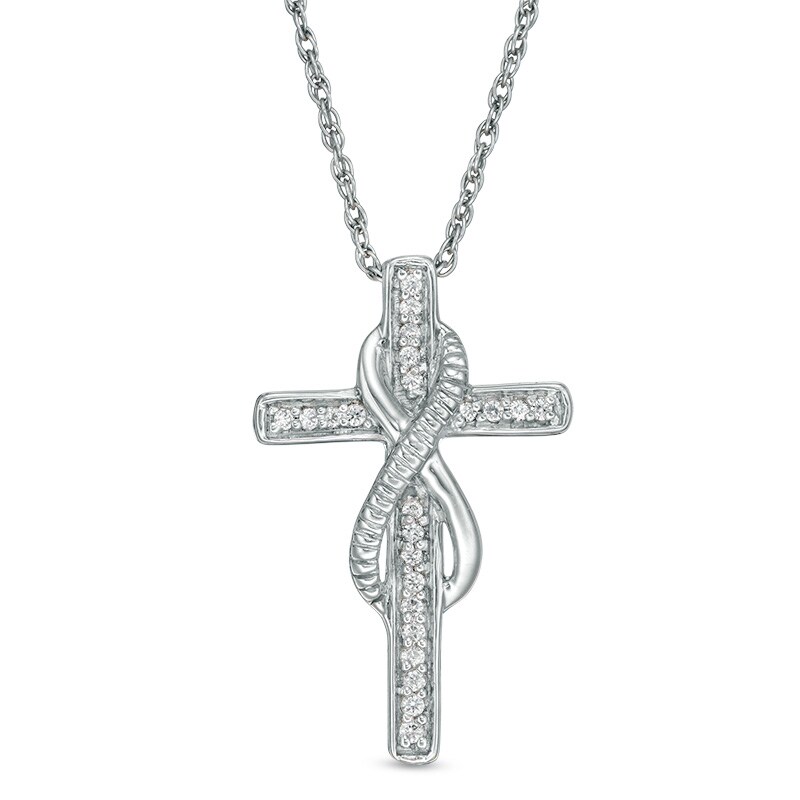 Main Image 1 of Previously Owned - 1/10 CT. T.W. Diamond Infinity Cross Pendant in Sterling Silver