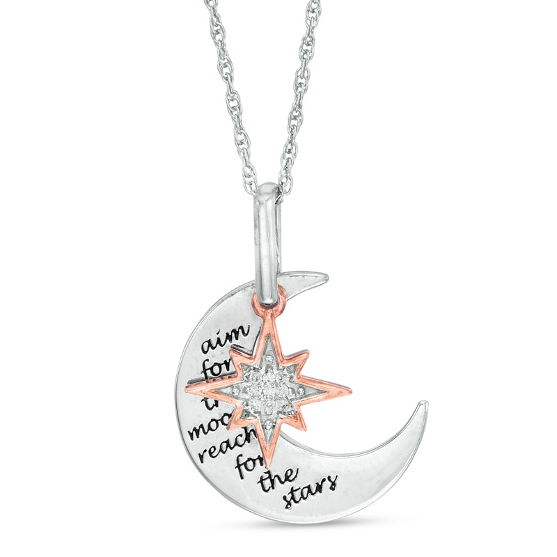 Main Image 1 of Previously Owned - Diamond Accent Crescent Moon and Star Pendant in Sterling Silver and 10K Rose Gold
