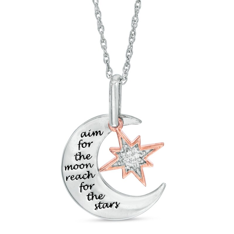 Main Image 2 of Previously Owned - Diamond Accent Crescent Moon and Star Pendant in Sterling Silver and 10K Rose Gold