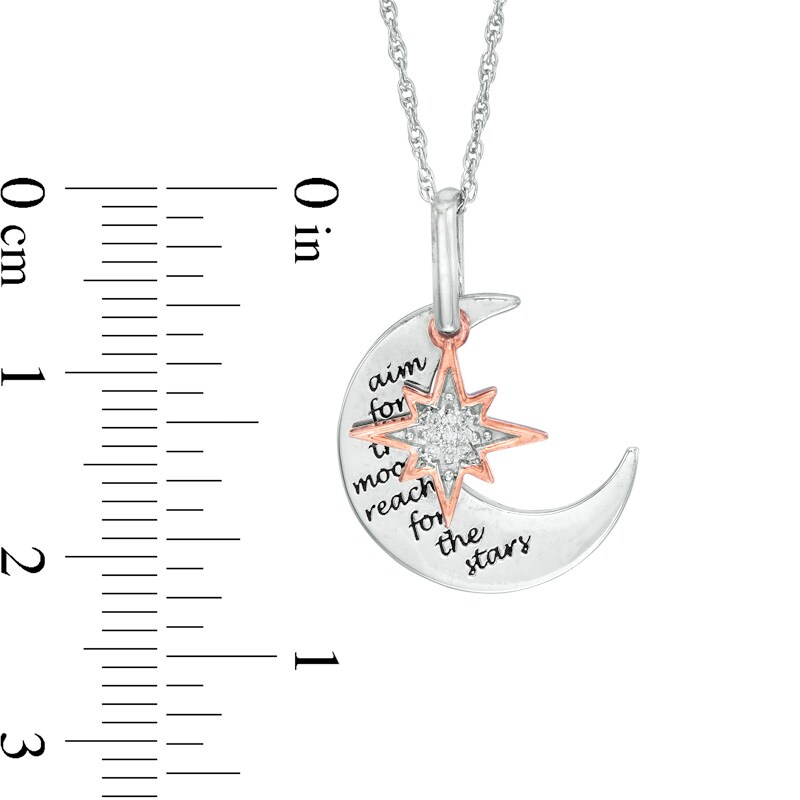 Main Image 3 of Previously Owned - Diamond Accent Crescent Moon and Star Pendant in Sterling Silver and 10K Rose Gold