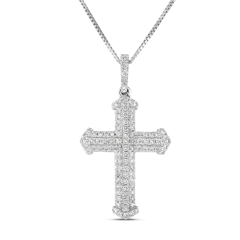Main Image 1 of Previously Owned - 1/3 CT. T.W. Diamond Multi-Row Cross Pendant in 10K White Gold
