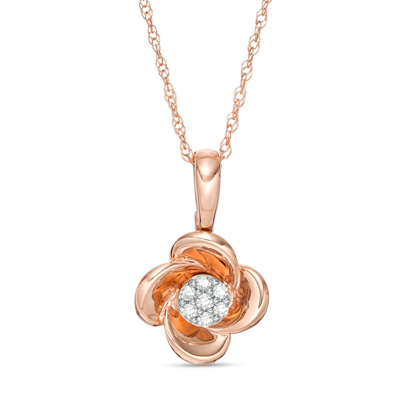 Main Image 1 of Previously Owned - 1/20 CT. T.W. Composite Diamond Flower Pendant in 10K Rose Gold