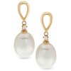 Thumbnail Image 1 of Previously Owned-8.0-9.0mm Oval Freshwater Cultured Pearl and Diamond Accent Loop drop Earrings in 14K Gold