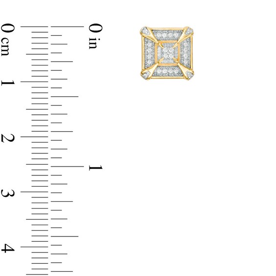 Previously Owned - 1/8 CT. T.w. Quad Diamond Frame Stud Earrings in Sterling Silver with 14K Gold Plate