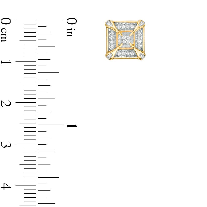 Main Image 2 of Previously Owned - 1/8 CT. T.W. Quad Diamond Frame Stud Earrings in Sterling Silver with 14K Gold Plate