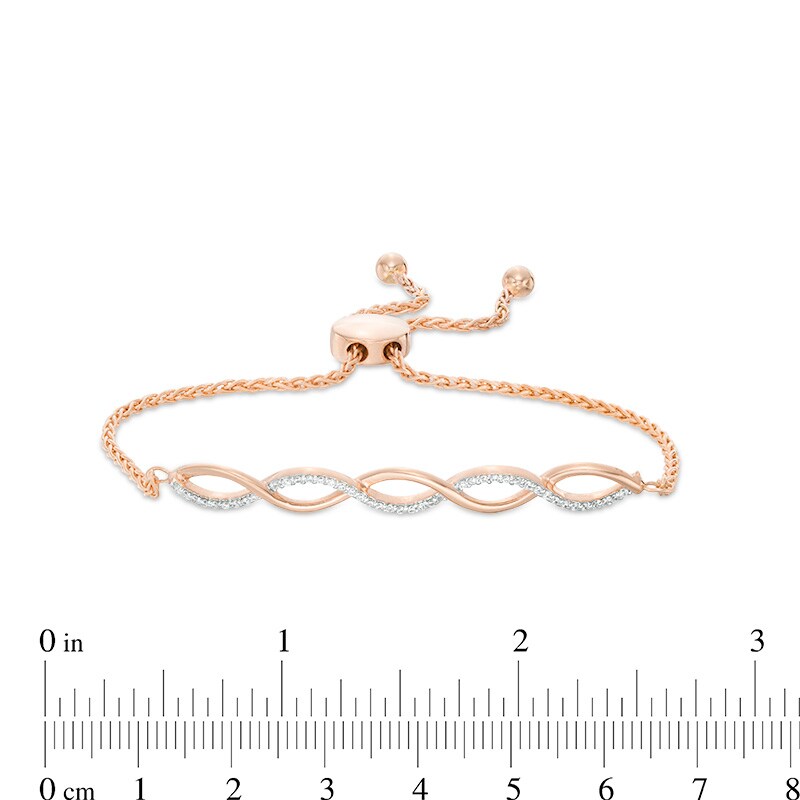 Main Image 2 of Previously Owned - 1/10 CT. T.W. Diamond Twist Bolo Bracelet in Sterling Silver with 14K Rose Gold Plate - 9.5"