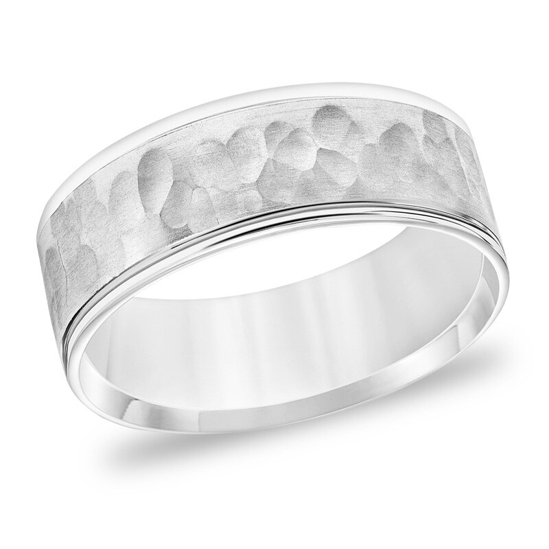 Main Image 1 of Previously Owned - Men's 7.5mm Comfort-Fit Brushed Hammered Wedding Band in 14K White Gold