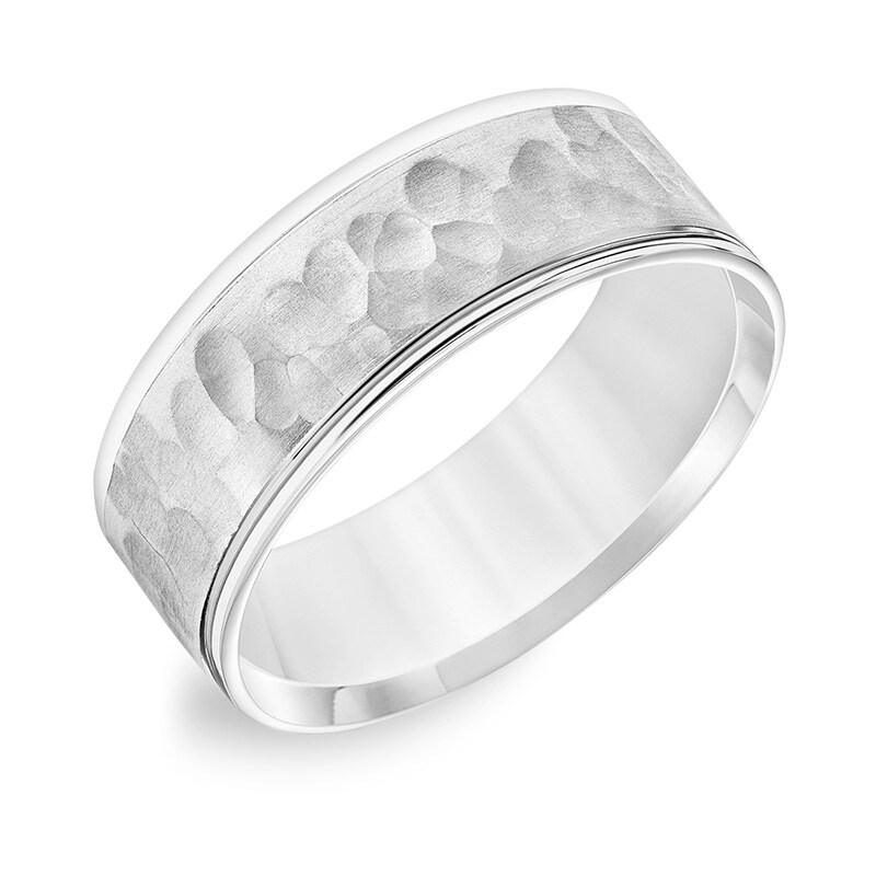 Main Image 2 of Previously Owned - Men's 7.5mm Comfort-Fit Brushed Hammered Wedding Band in 14K White Gold