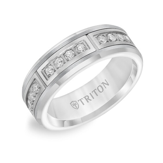 Previously Owned - Triton Men's 3/8 CT. T.w. Diamond Wedding Band in Tungsten