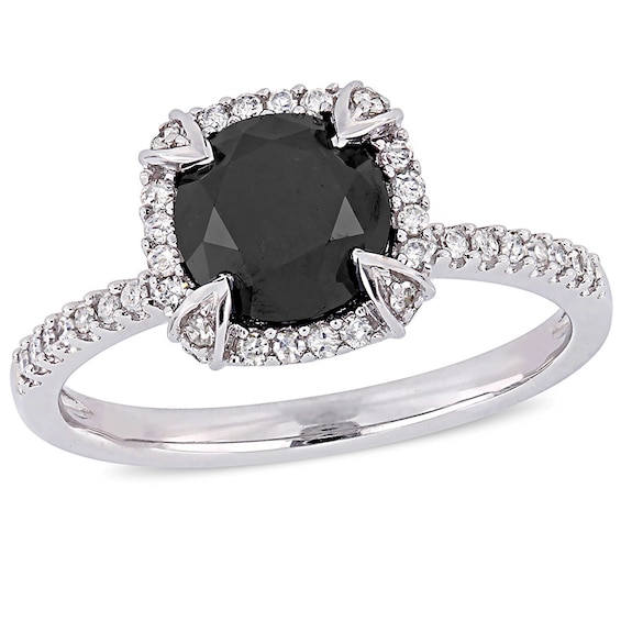 Previously Owned - 2 CT. T.w. Black and White Diamond Frame Engagement Ring in 10K White Gold