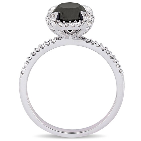 Previously Owned - 2 CT. T.w. Black and White Diamond Frame Engagement Ring in 10K White Gold