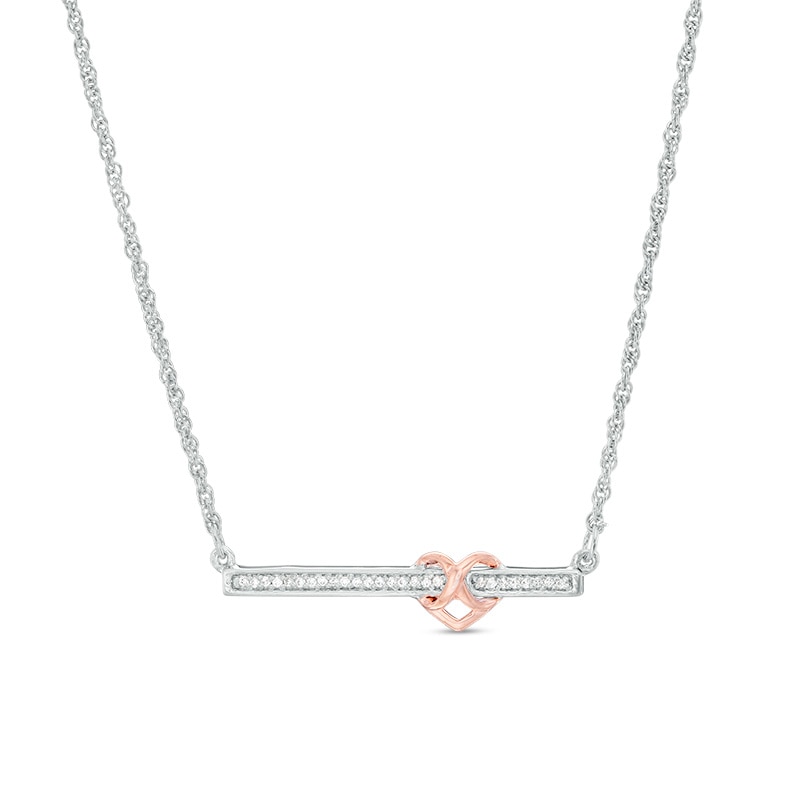 Main Image 1 of Previously Owned - 1/6 CT. T.W. Diamond Infinity Heart Bar Necklace in Sterling Silver and 10K Rose Gold - 16.75"