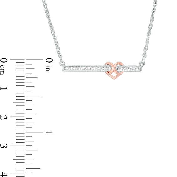 Previously Owned - 1/6 CT. T.w. Diamond Infinity Heart Bar Necklace in Sterling Silver and 10K Rose Gold - 16.75"