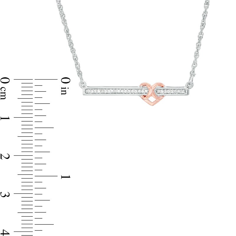 Main Image 2 of Previously Owned - 1/6 CT. T.W. Diamond Infinity Heart Bar Necklace in Sterling Silver and 10K Rose Gold - 16.75"