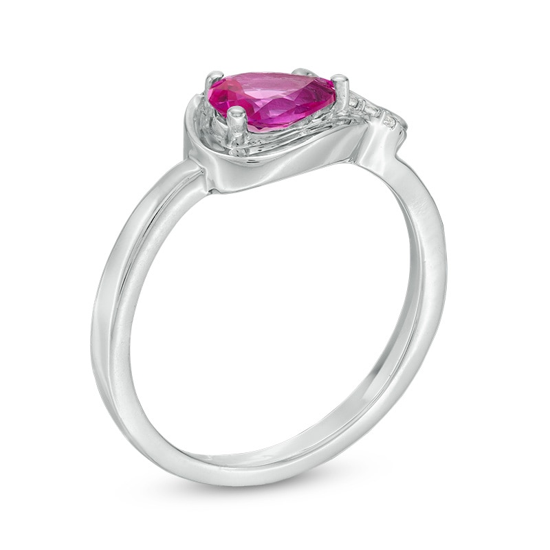 Main Image 2 of Previously Owned - Pear-Shaped Lab-Created Pink and White Sapphire Sleeping Cat Ring in Sterling Silver