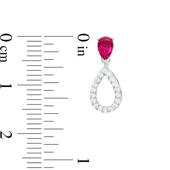Previously Owned - Pear-Shaped Lab-Created Ruby and White Sapphire Convertible Front/Back Earrings in Sterling Silver