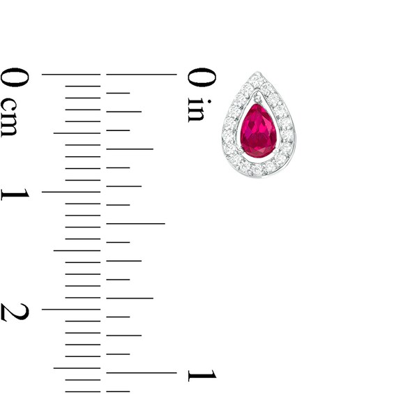 Previously Owned - Pear-Shaped Lab-Created Ruby and White Sapphire Convertible Front/Back Earrings in Sterling Silver