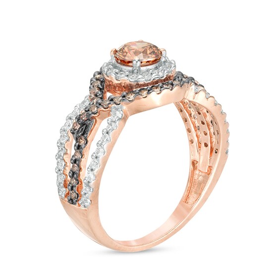 Previously Owned - 7/8 CT. T.w. Champagne and White Diamond Bypass Frame Engagement Ring in 10K Rose Gold