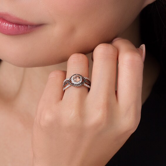 Previously Owned - 7/8 CT. T.w. Champagne and White Diamond Bypass Frame Engagement Ring in 10K Rose Gold