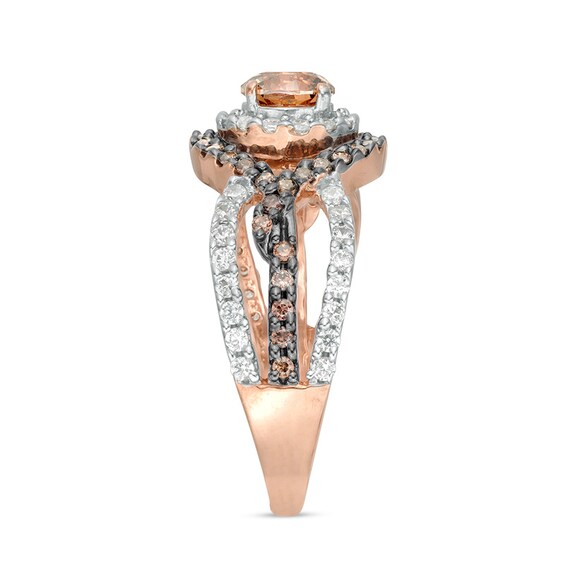 Previously Owned - 7/8 CT. T.w. Champagne and White Diamond Bypass Frame Engagement Ring in 10K Rose Gold