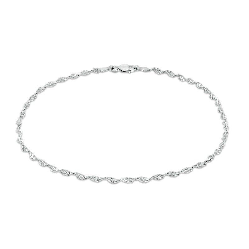 Main Image 1 of Previously Owned - 2.1mm Dorica Singapore Chain Anklet in 14K White Gold - 10&quot;