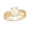 Thumbnail Image 1 of Previously Owned - Oval Lab-Created Opal and White Topaz Crossover Ring in Sterling Silver with 18K Gold Plate