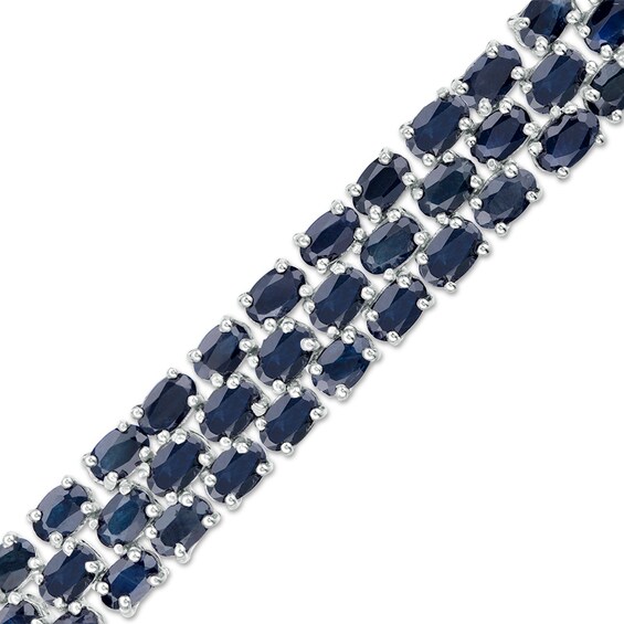 Previously Owned - Oval Blue Sapphire Triple Row Bracelet in Sterling Silver - 7.5"