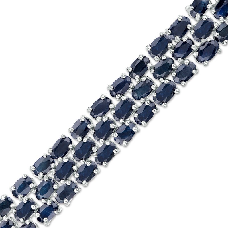 Main Image 1 of Previously Owned - Oval Blue Sapphire Triple Row Bracelet in Sterling Silver - 7.5"