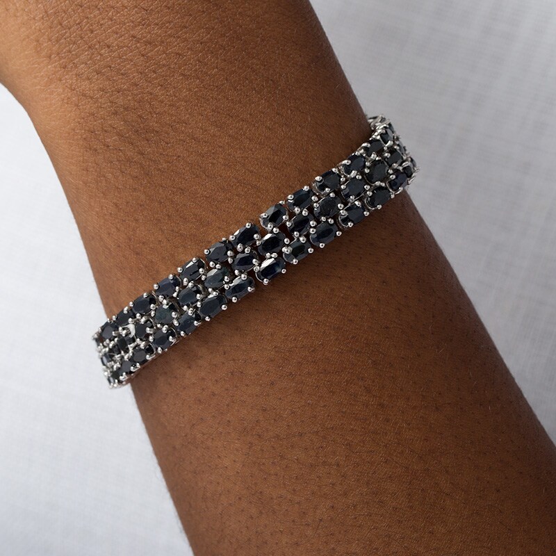 Main Image 2 of Previously Owned - Oval Blue Sapphire Triple Row Bracelet in Sterling Silver - 7.5"