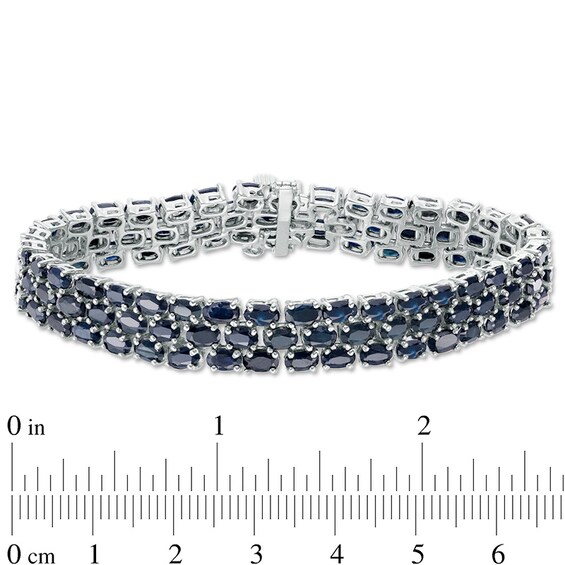Previously Owned - Oval Blue Sapphire Triple Row Bracelet in Sterling Silver - 7.5"