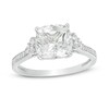 Thumbnail Image 1 of Previously Owned - White Lab-Created Sapphire and 1/20 CT. T.W. Diamond Tri-Sides Engagement Ring in 10K White Gold