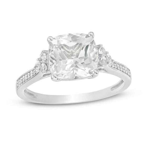Previously Owned - White Lab-Created Sapphire and 1/20 CT. T.w. Diamond Tri-Sides Engagement Ring in 10K White Gold