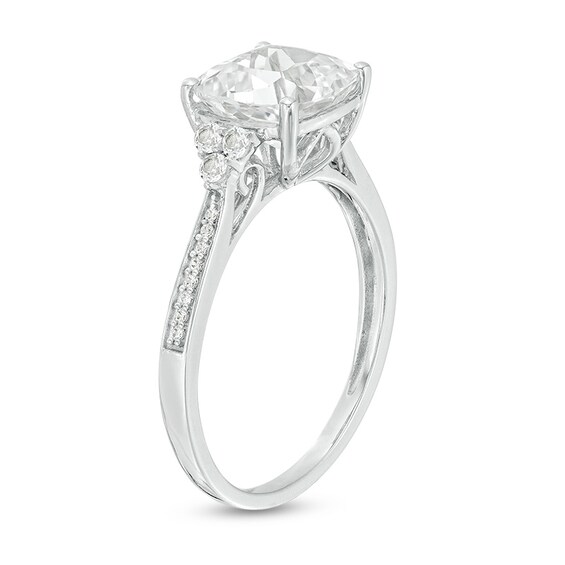 Previously Owned - White Lab-Created Sapphire and 1/20 CT. T.w. Diamond Tri-Sides Engagement Ring in 10K White Gold