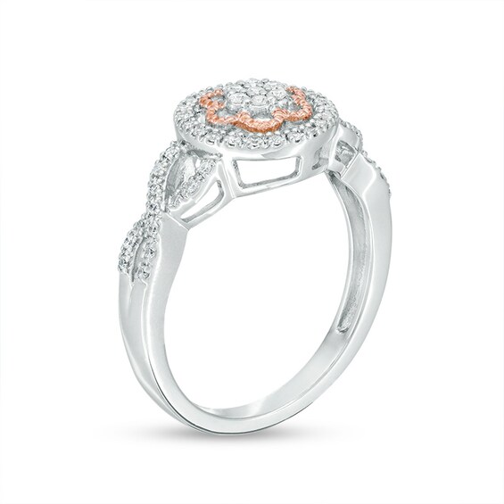 Previously Owned - 3/4 CT. T.w. Multi-Diamond Flower Three Piece Set in Sterling Silver with 10K Rose Gold Plate