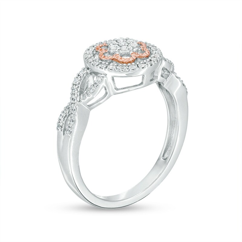 Main Image 2 of Previously Owned - 3/4 CT. T.W. Multi-Diamond Flower Three Piece Set in Sterling Silver with 10K Rose Gold Plate