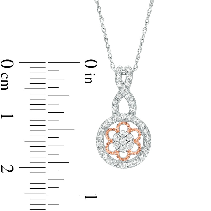 Main Image 3 of Previously Owned - 3/4 CT. T.W. Multi-Diamond Flower Three Piece Set in Sterling Silver with 10K Rose Gold Plate