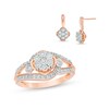 Thumbnail Image 1 of Previously Owned - 1/4 CT. T.W. Diamond Bypass Flower Ring and Earrings Set in Sterling Silver with 10K Rose Gold Plate