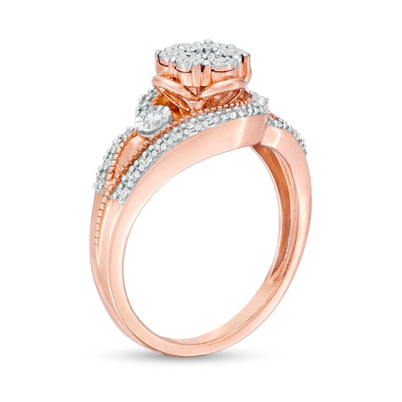 Previously Owned - 1/4 CT. T.w. Diamond Bypass Flower Ring and Earrings Set in Sterling Silver with 10K Rose Gold Plate