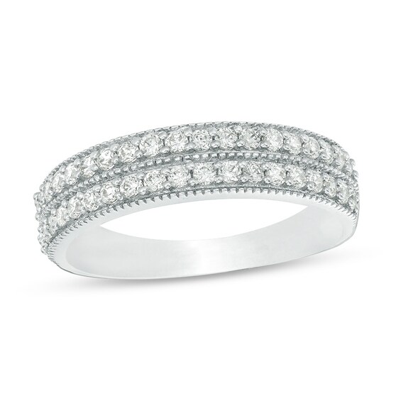 Previously Owned - 3/8 CT. T.w. Diamond Double Row Vintage-Style Band in 10K White Gold