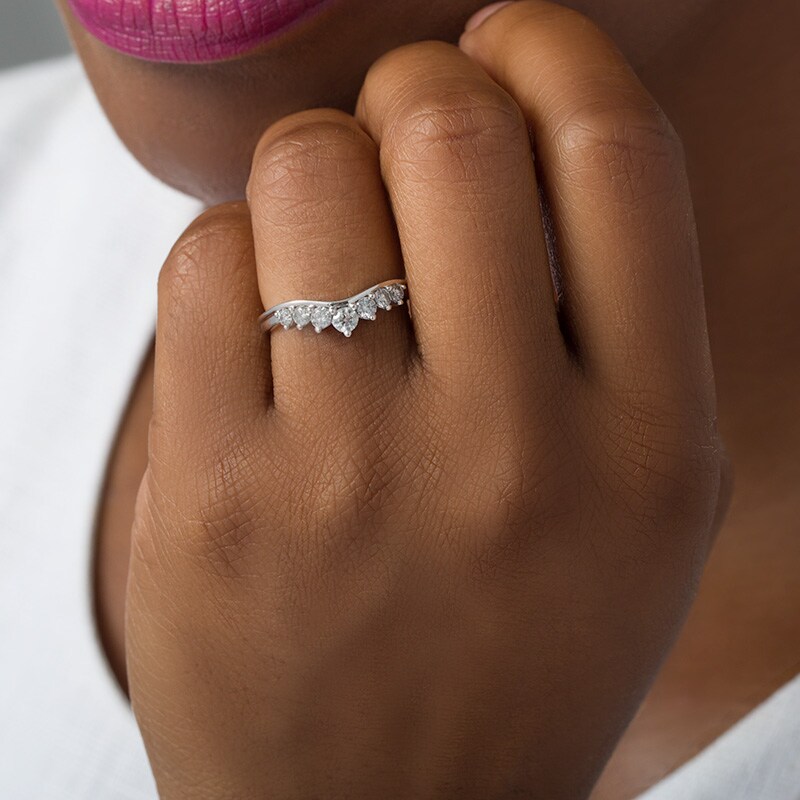 Main Image 2 of Previously Owned - 1/2 CT. T.W. Diamond Contour Wedding Band in 10K White Gold
