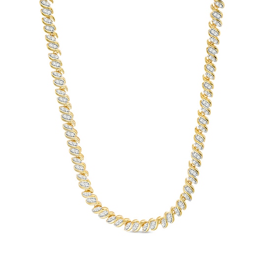 Previously Owned - 2 CT. T.w. Diamond Two-Stone Curve Tennis Necklace in Sterling Silver with Yellow Rhodium - 17"