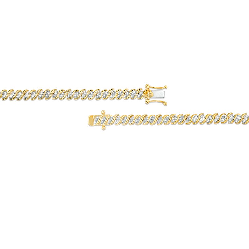 Main Image 3 of Previously Owned - 2 CT. T.W. Diamond Two-Stone Curve Tennis Necklace in Sterling Silver with Yellow Rhodium - 17"