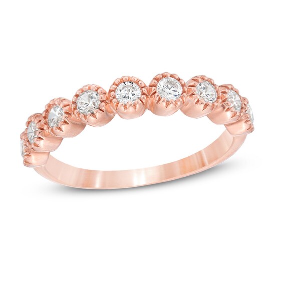 Previously Owned - 1/2 CT. T.w. Diamond Vintage-Style Nine Stone Anniversary Band in 10K Rose Gold