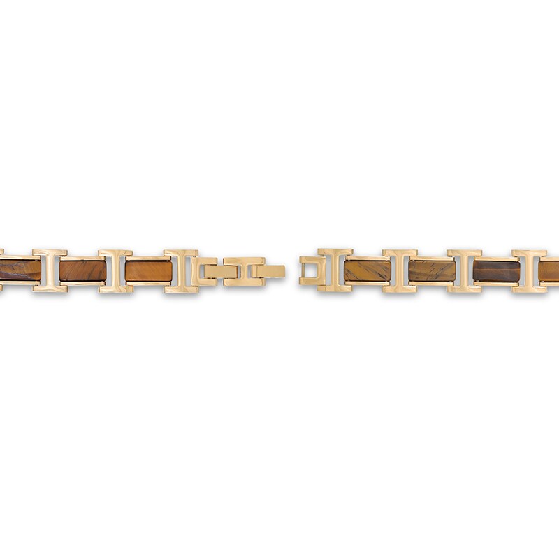 Main Image 3 of Previously Owned - Tiger's Eye Link Bracelet in Stainless Steel with Yellow IP - 8.5"
