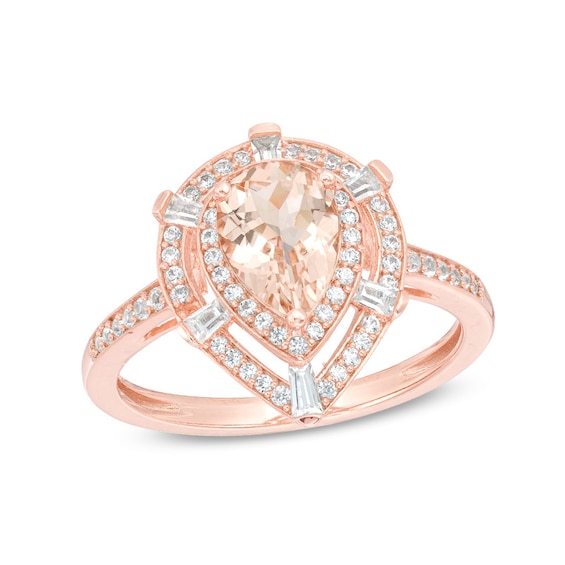 Previously Owned - Pear-Shaped Morganite and 1/3 CT. T.w. Diamond Double Frame Shield Ring in 10K Rose Gold