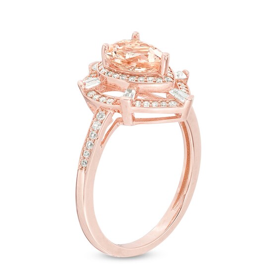 Previously Owned - Pear-Shaped Morganite and 1/3 CT. T.w. Diamond Double Frame Shield Ring in 10K Rose Gold