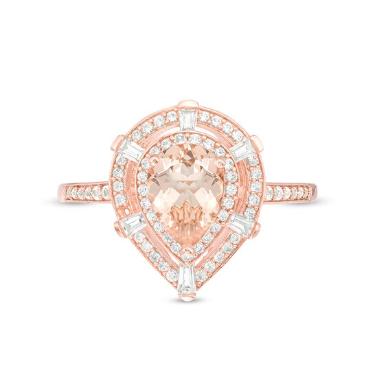 Previously Owned - Pear-Shaped Morganite and 1/3 CT. T.w. Diamond Double Frame Shield Ring in 10K Rose Gold
