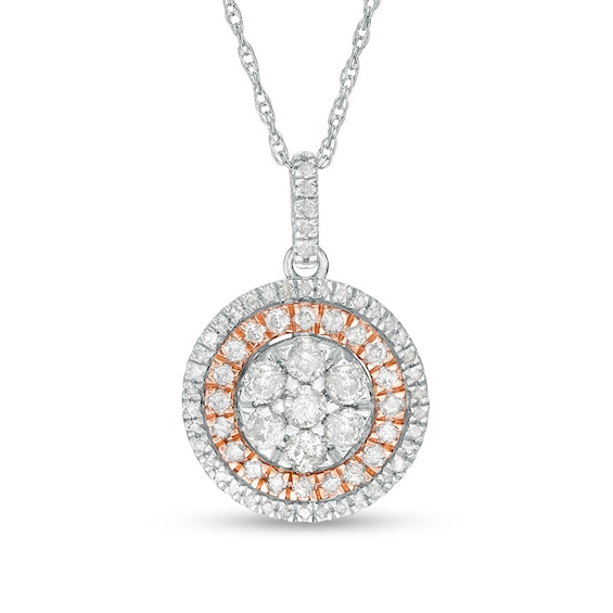 Previously Owned - 1 CT. T.w. Composite Diamond Double Frame Pendant in 10K Two-Tone Gold